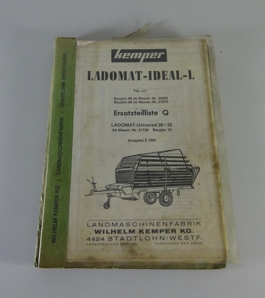 Teilekatalog Kemper Ladewagen Ladomat Ideal-L + Universal 20 / 22 ab 1968