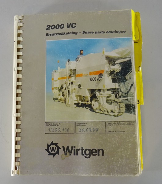 Teilekatalog Wirtgen Straßenfertiger 2000 VC von 1988