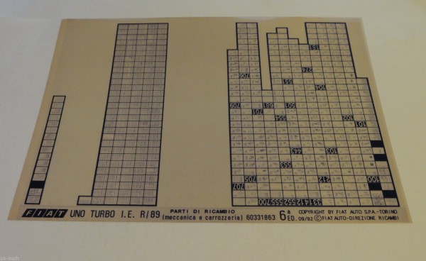 Microfich Ersatzteilkatalog Fiat Uno Turbo I. E. R / 89 60331863