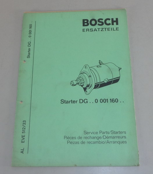 Teilekatalog Bosch Starter DG.. 0 001 160.. von 2/1972