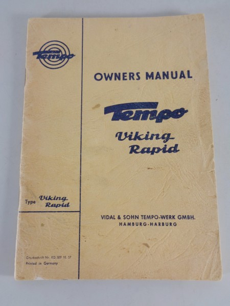 Owner's Manual / Handbook Tempo Wiking / Viking Matador printed 10/1957