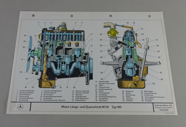 Schnittbild Mercedes-Benz Motor M 121 in W121 190 Ponton Stand 1950er Jahre