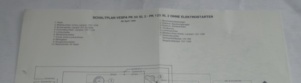 Schaltplan Piaggio Vespa PK 50 XL 2 - PK 125 XL 2 ohne Elektrostarter ab 04/1990