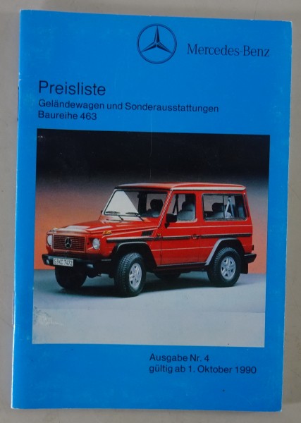 Preisliste Mercedes Benz G-Klasse W463 gültig ab 01/10/1990