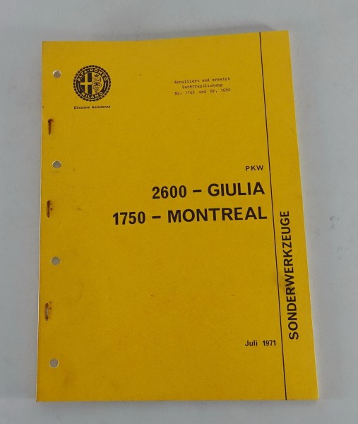 Spezialwerkzeug Katalog Alfa Romeo 2600 / Giulia / 1750 / Montreal von 07/1971