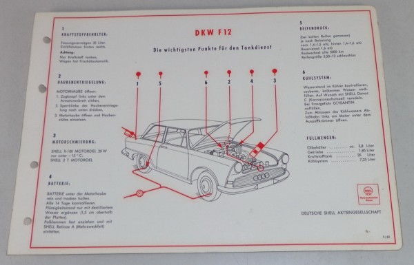 Shell Schmierplan für DKW F 12 Stand 05/1963