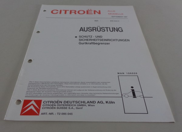 Werkstatthandbuch Citroen Ausrüstung Schutzeinrichtungen Gurtkraftbegrenzer