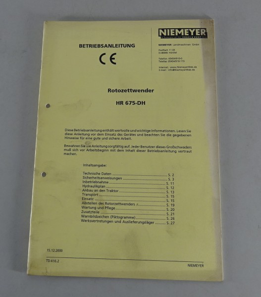 Betriebsanleitung Niemeyer Rotozettwender HR 675-DH von 12/2000