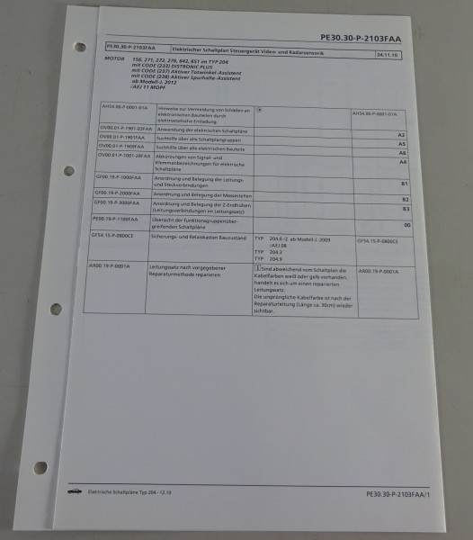 Schaltplan Mercedes W204 Video- und Radarsensorik Motor 156 / 271 / uvm. | 12/10