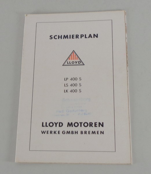 Schmierplan für Lloyd LP 400 S / LS 400 S / LK 400 S