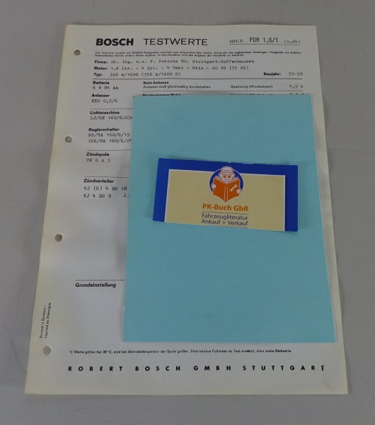 Bosch Testwerte Porsche 356 A / 1600 (356 A / 1600 S) Baujahr 1955 - 1959