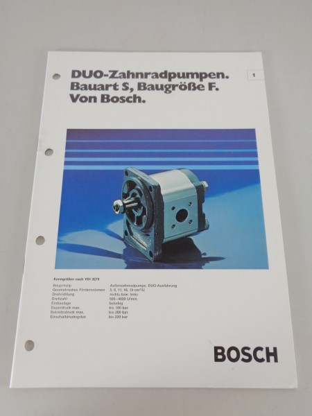 Prospekt / Technische Info Bosch Duo-Zahnradpumpen Bauart S, Baugröße F 02/1979