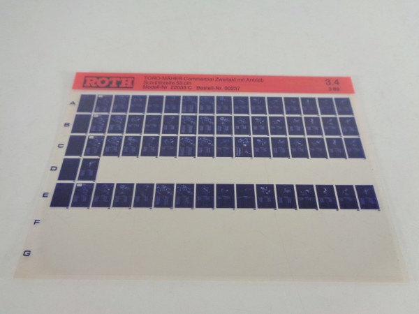 Microfich Teilekatalog Roth Toro Rasenmäher Commercial 22035 C von 03/1989