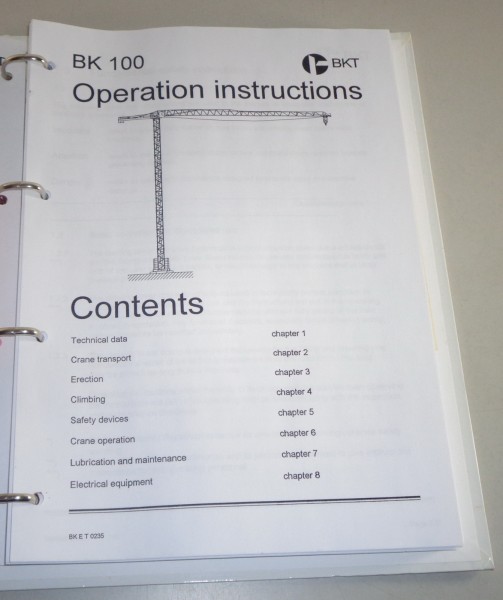 Operation instructions Potain BKT crane BK 100 from 07/1995