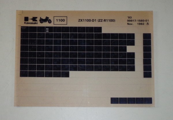 Microfich Ersatzteilkatalog Kawasaki ZZ R1100 ZX 1100 D1 Model 1993 Stand 11/92