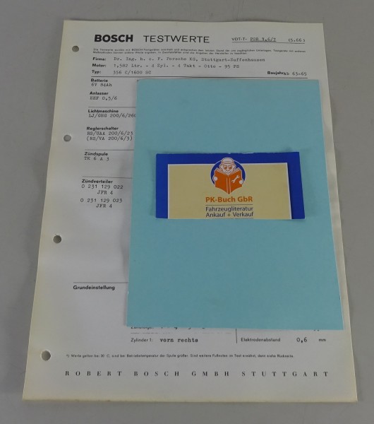 Bosch Testwerte Porsche 356 C / 1600 SC 95 PS Baujahr 1963-1965