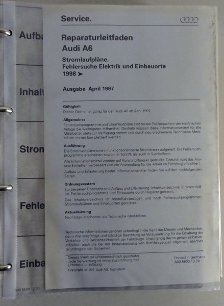 Werkstatthandbuch Stromlaufpläne Schaltpläne Elektrik Audi A6 C5 Typ 4B ab 1998