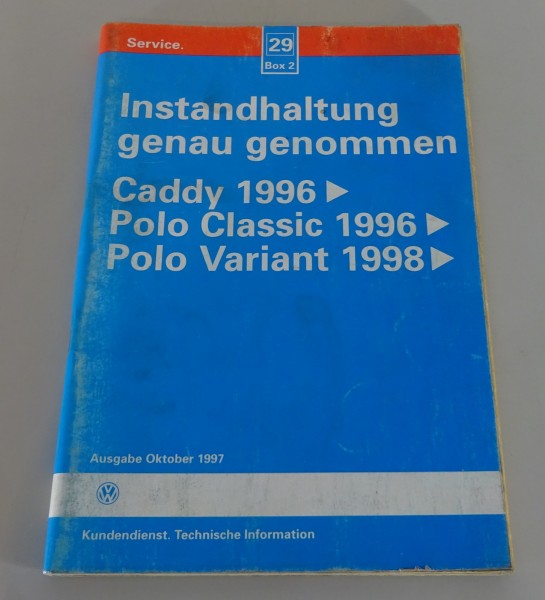 Werkstatthandbuch Instandhaltung VW Caddy Polo Classic Variant ab 96 von 10/1997