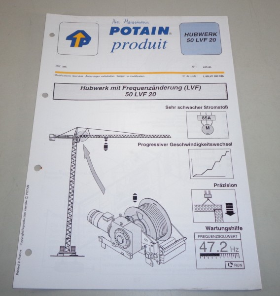 Produkt Datenblatt Potain Hubwerk mit Frequenzänderung 50 LVF 20