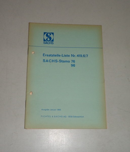 Teilekatalog / Ersatzteilliste Sachs-Stamo Standmotor 76 / 96 Stand 01/1969