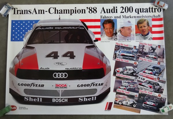Poster Audi 200 Quattro TransAm-Champion´88 mit Walter Röhrl, Hans Joachim Stuck