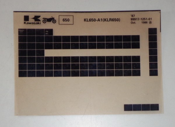 Microfich Ersatzteilkatalog Kawasaki KLR 650 KL 650 A1 Model 1987 Stand 10/86