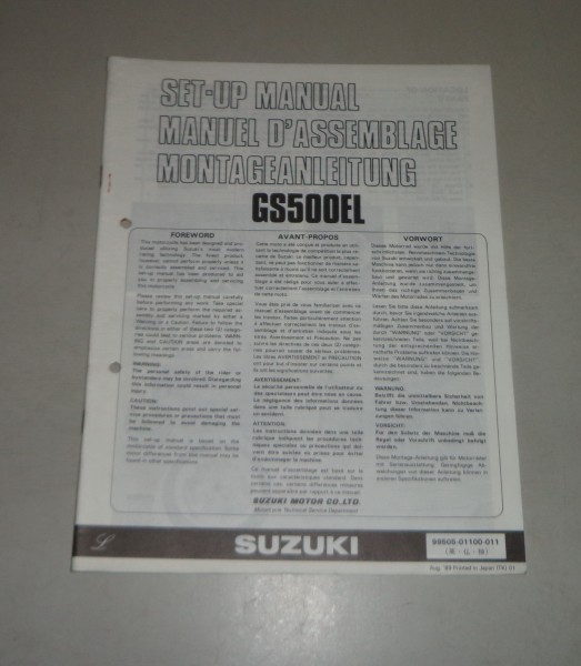 Montageanleitung / Set Up Manual Suzuki GS 500 E Stand 08/1989