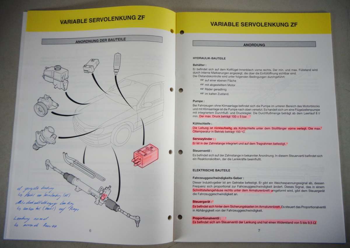 Schulungsunterlagen Peugeot Variable Servolenkung ZG Stand 09/1996 | PK