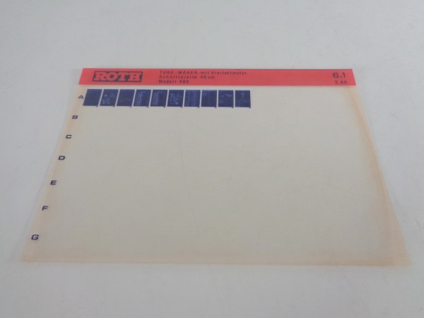 Microfich Teilekatalog Roth Toro Mäher Modell 480 mit 46 cm von 02/1986