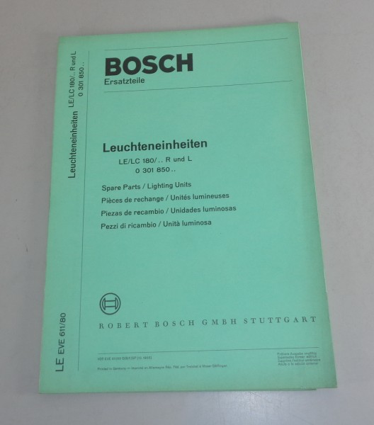 Teilekatalog / Parts list Bosch Leuchteinheiten LE/LC 180/.. R und L von 10/1966