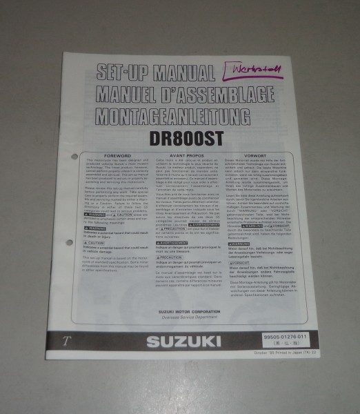 Montageanleitung / Set Up Manual Suzuki DR 800 S Stand 10/1995