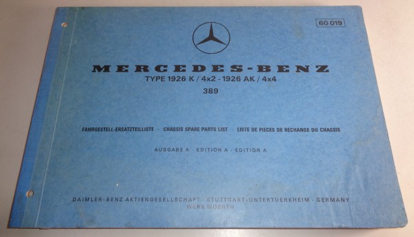 Teilekatalog Fahrgestell Mercedes Benz NG 73 Typ 1926 K / 4x2, 1926 AK / 4x4 '73