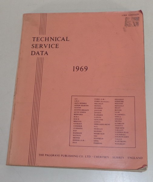 Technical Servicedata Aston Martin BMW Daimler Mercedes Porsche etc. from 1969