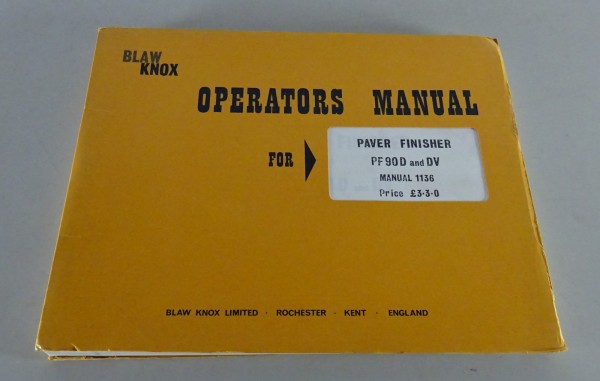 Owner´s Manual / Handbook Blaw Knox PF-90 D & DV Stand 06/1969