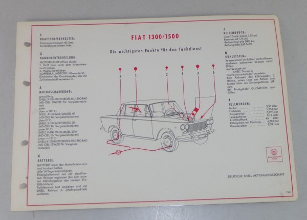 Shell Schmierplan für Fiat 1300 / 1500 Stand 07/1962