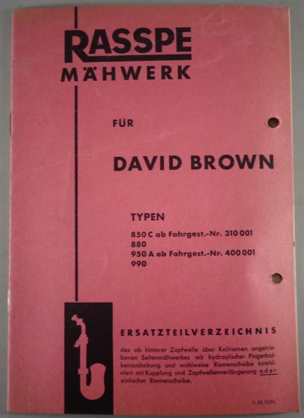 Teilekatalog Rasspe Mähwerk für David Brown 850 C / 880 / 950 A / 990 von 2/1963