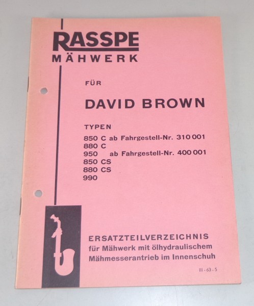 Teilekatalog Rasspe Mähwerk für David Brown Schlepper Stand 03/1965