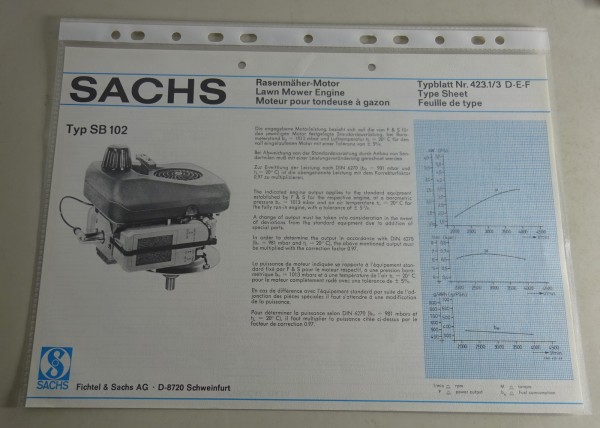 Typenblatt /Technische Daten Sachs Typ SB 102 Stand 06/78 Blattnr. 423.1/3 D-E-F