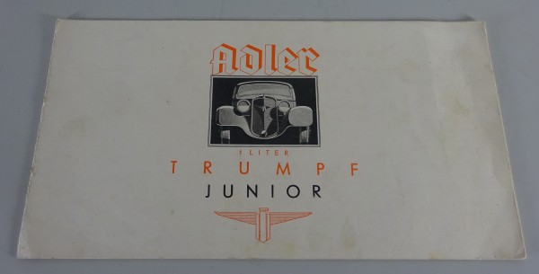 Prospekt / Broschüre Adler Trumpf Junior 1Liter Stand 02/1934