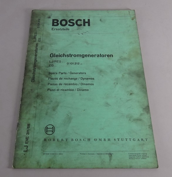 Teilekatalog Bosch Gleichstromgeneratoren LJ/REG / EG Stand 01/1966