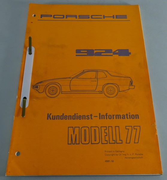 Service Info / Kundendienst-Information Porsche 924 Stand 1977