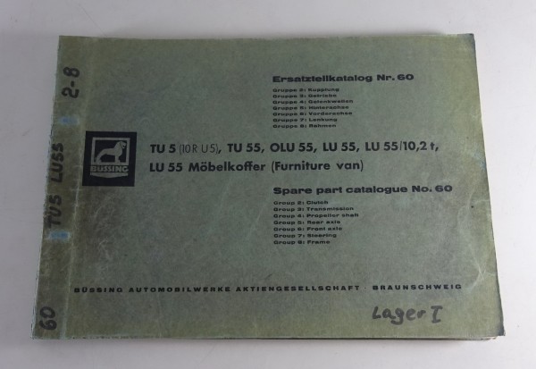 Teilekatalog / Ersatzteilliste Büssing LKW + Bus TU 5, TU 55, etc. Stand 11/1960