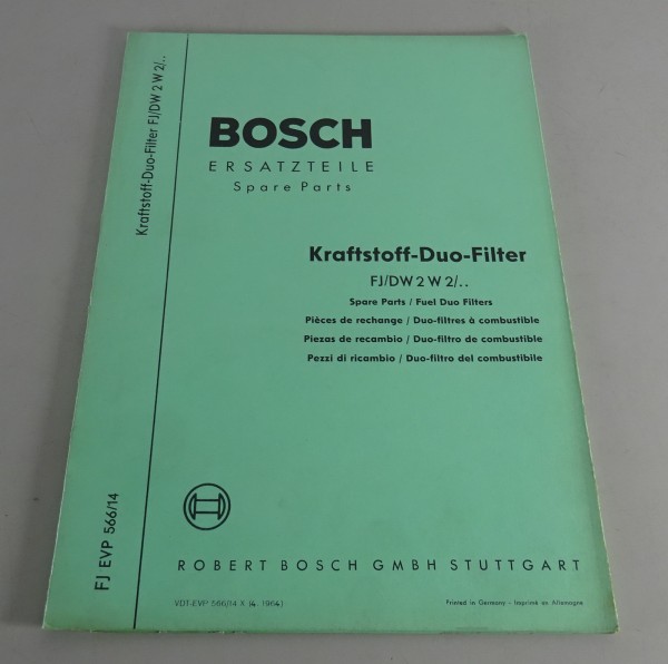 Teilekatalog Bosch Kraftstoff-Duo-Filter FJ/DW 2 W 2/.. Stand 04/1964