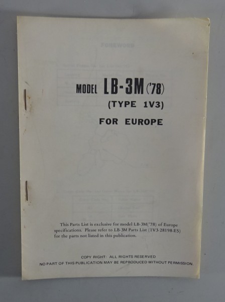 Teilekatalog / Spare Parts list Yamaha LB 3M Type 1V3 ab Baujahr 1978 Nachtrag