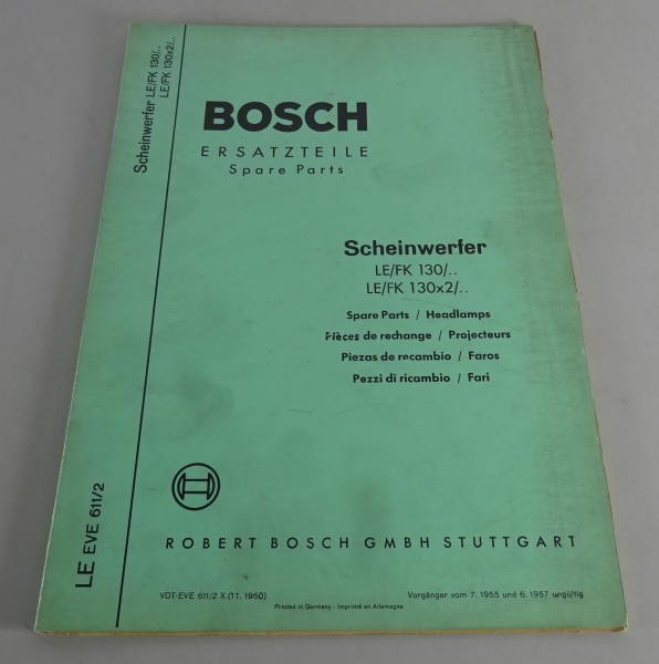 Teilekatalog Bosch Scheinwerfer LE/FK 130/.. & 130x2/.. Stand 11/1960