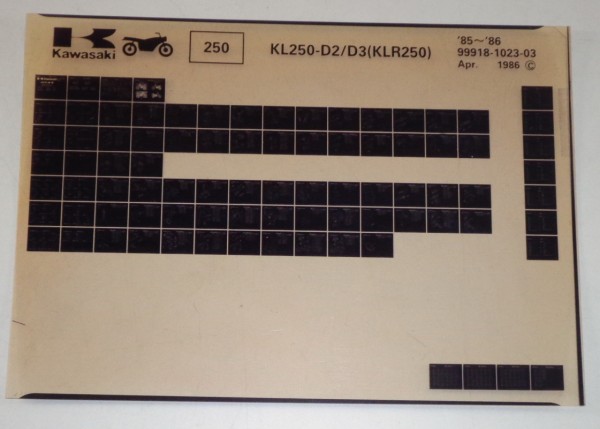 Microfich Ersatzteilkatalog Kawasaki KL/KLR 250 D2/D3 Model 1985-86 Stand 04/86