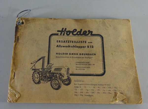 Teilekatalog / Ersatzteilliste Holder Allzweckschlepper B12 Stand 07/1959