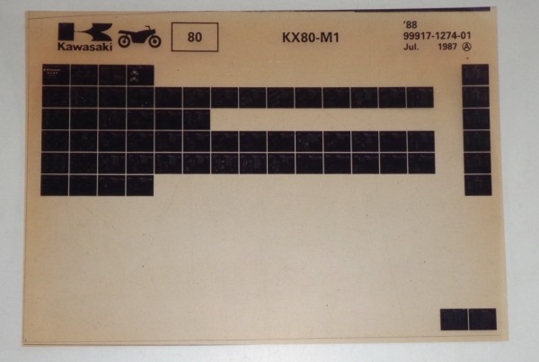 Microfich Ersatzteilkatalog Kawasaki KX 80 M1 Model 1988 Stand 07/87