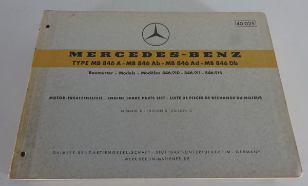 Teilekatalog Mercedes-Benz Motor 846 A, Ab, Ad, Db Stand 01/1968 (40025)