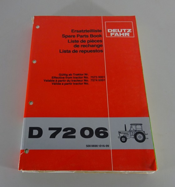 Teilekatalog / Ersatzteilliste Deutz Traktor D 72 06 Stand 09/1980